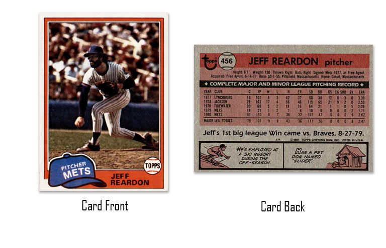 1981 Topps baseball Jeff Reardon rookie card