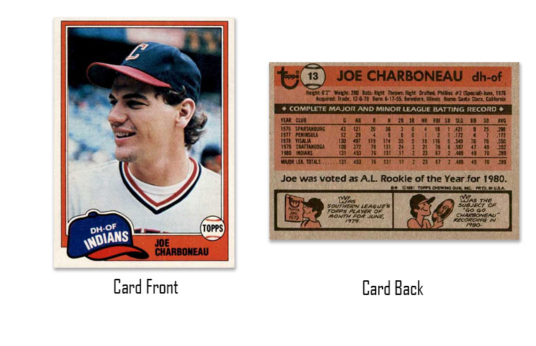 1981 Topps baseball Joe Charboneau rookie card