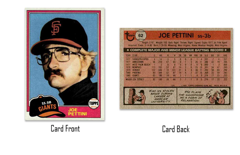 1981 Topps baseball Joe Pettini rookie card