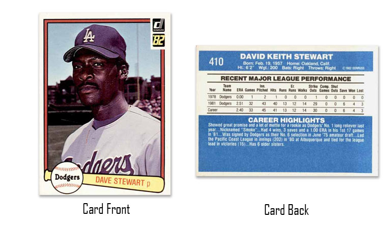 1982 Donruss baseball Dave Stewart rookie card