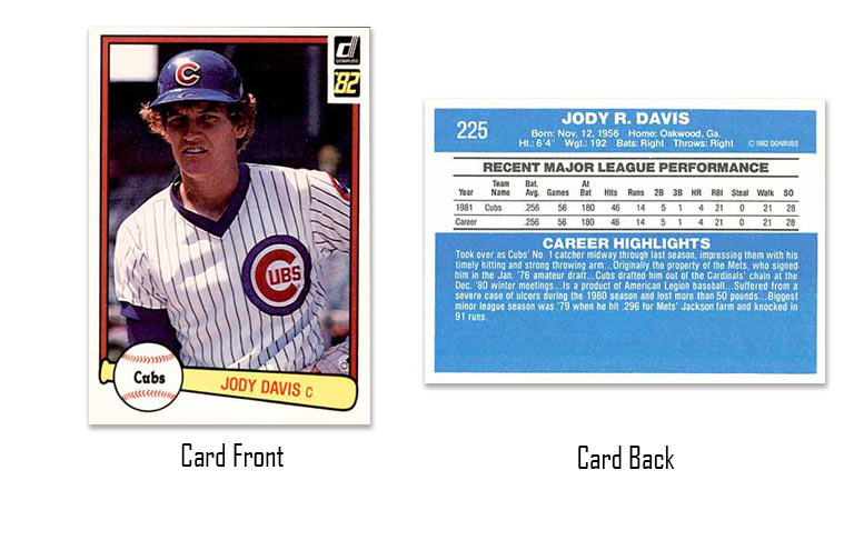 1982 Donruss baseball Jody Davis rookie card