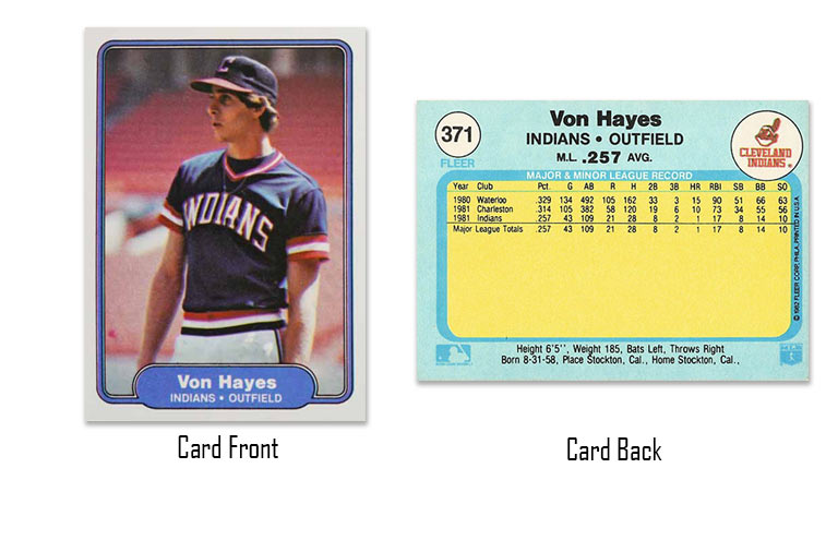 1982 Fleer baseball Von Hayes rookie card