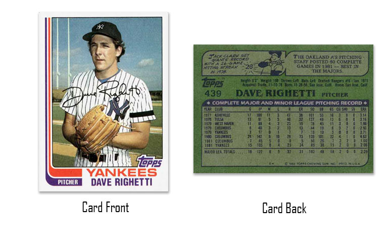 1982 Topps baseball Dave Righetti rookie card