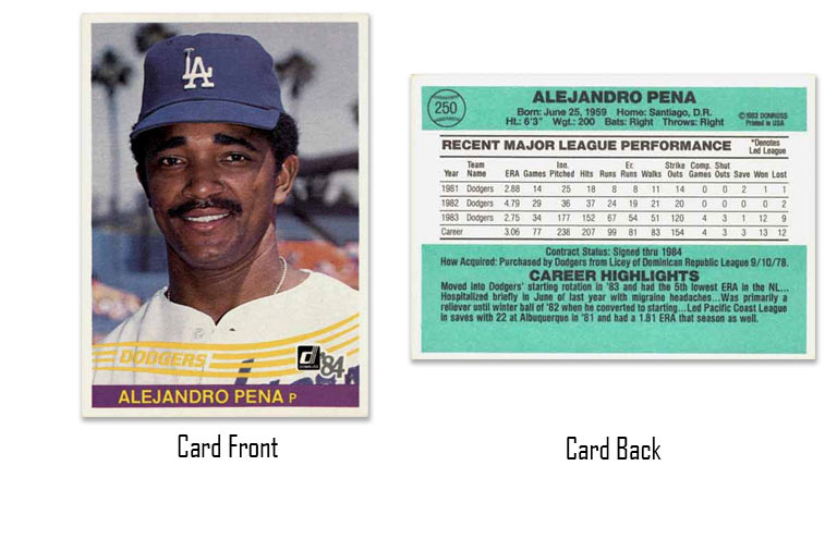 1984 Donruss Alejandro Pena rookie card
