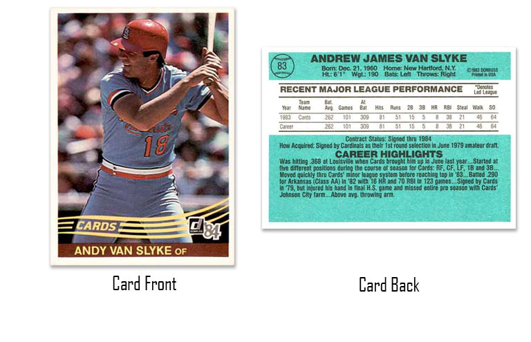 1984 Donruss Andy Van Slyke rookie card