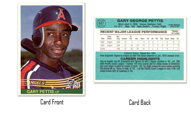 1984 Donruss Gary Pettis rookie card