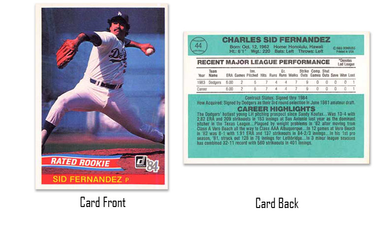 1984 Donruss Sid Fernandez Rated Rookie card