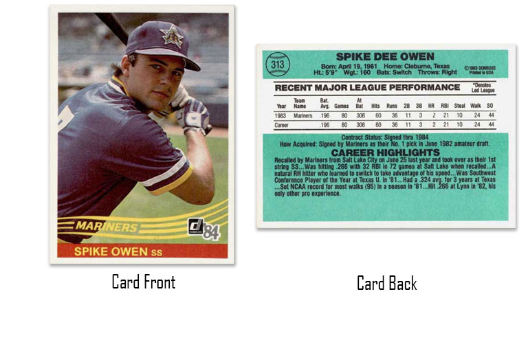 1984 Donruss Spike Owen rookie card