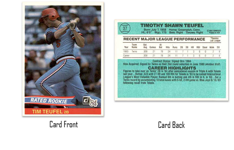 1984 Donruss Tim Teufel Rated Rookie card