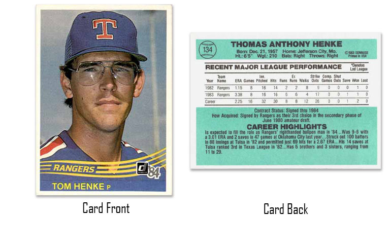 1984 Donruss Tom Henke rookie card