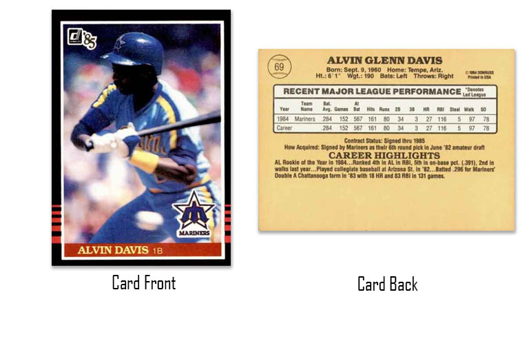 1985 Donruss baseball Alvin Davis rookie card
