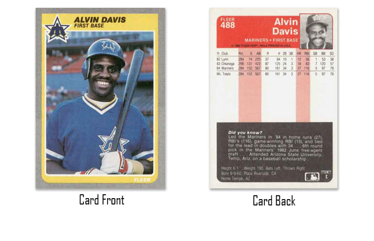 1985 Fleer baseball Alvin Davis rookie card