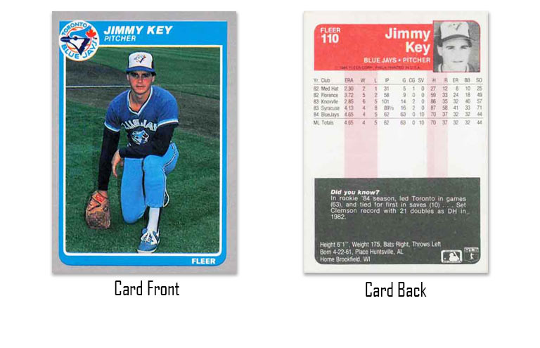 1985 Fleer baseball Jimmy Key rookie card