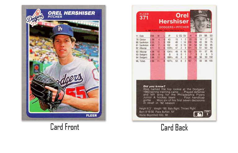 1985 Fleer baseball Orel Hershiser rookie card