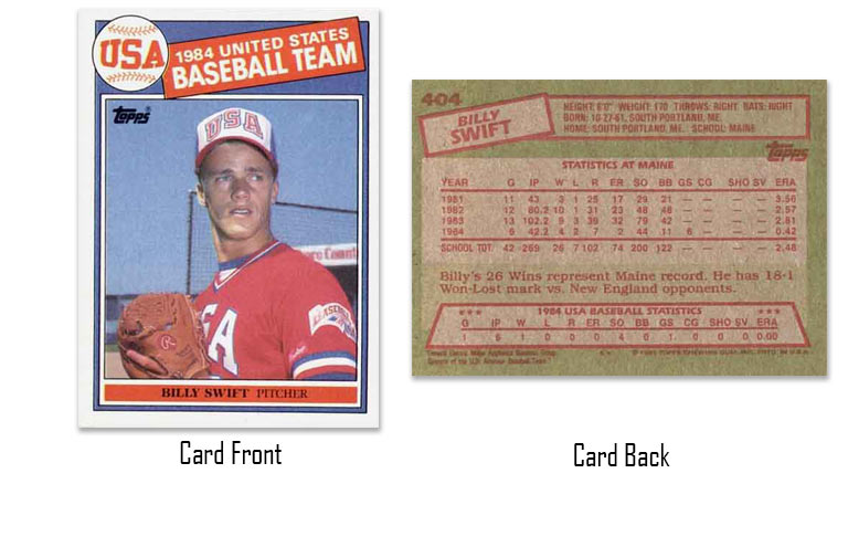 1985 Topps Bill Swift USA baseball team rookie card