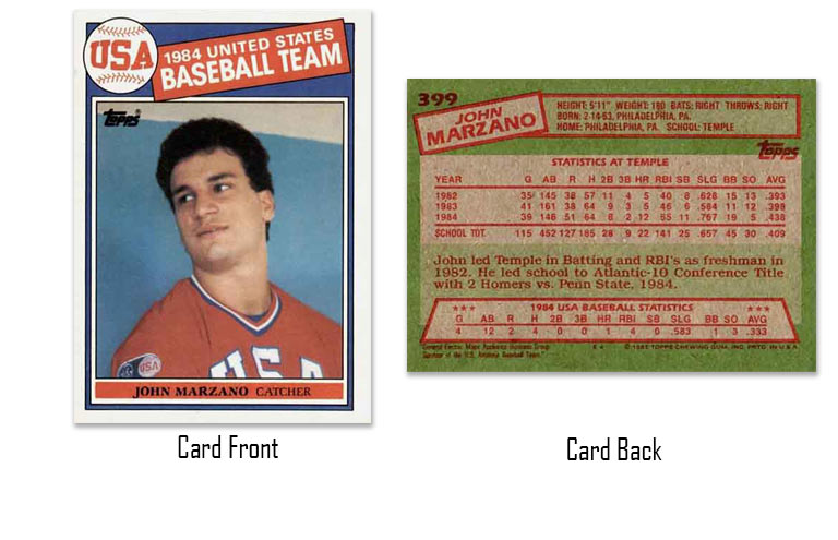 1985 Topps John Marzano USA Baseball Team rookie card