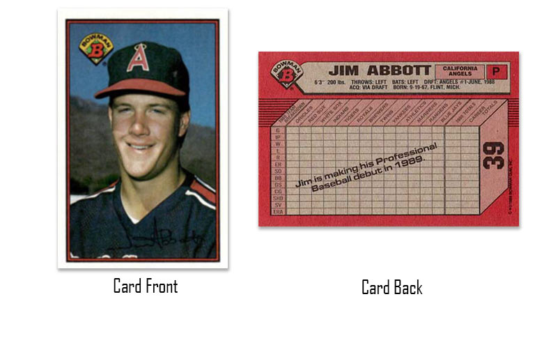 1989 Bowman Jim Abbott rookie card