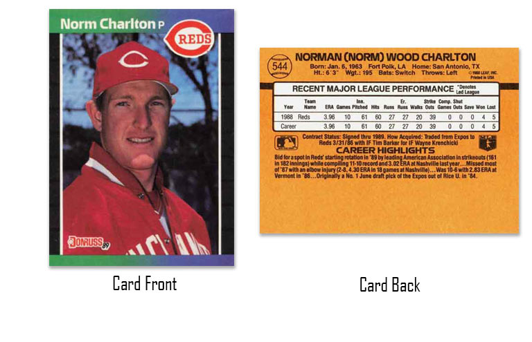 1989 Donruss Norm Charlton rookie card