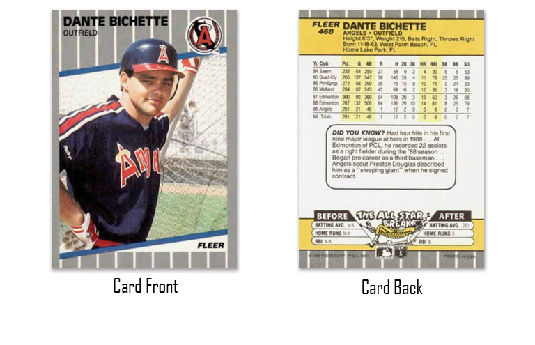 1989 Fleer baseball Dante Bichette rookie card