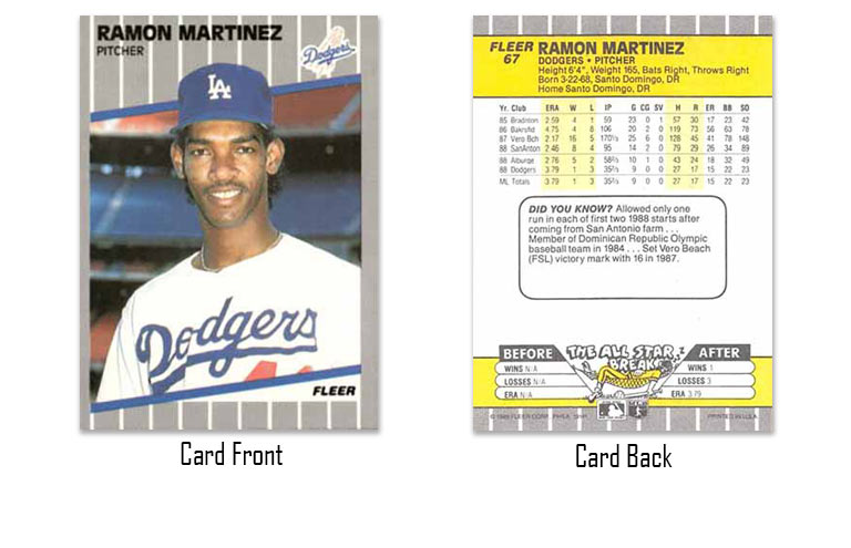 1989 Fleer baseball Ramon Martinez rookie card