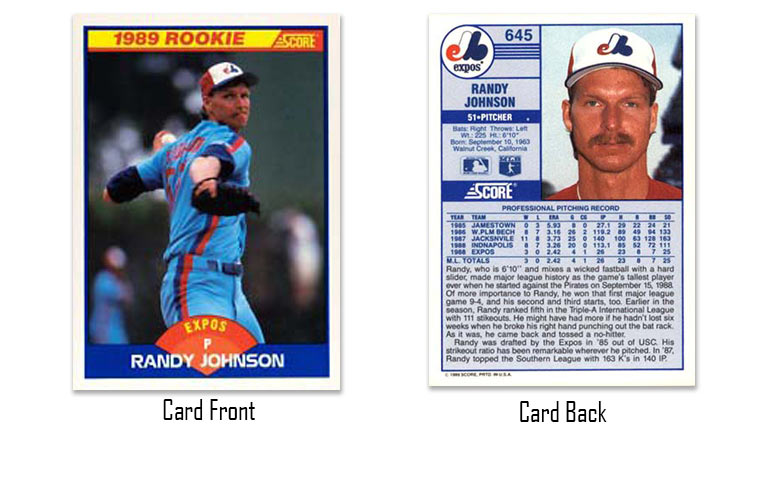1989 Score baseball Randy Johnson rookie card