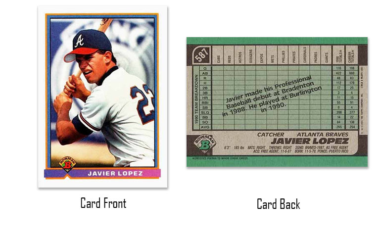 1991 Bowman baseball Javy Lopez rookie card