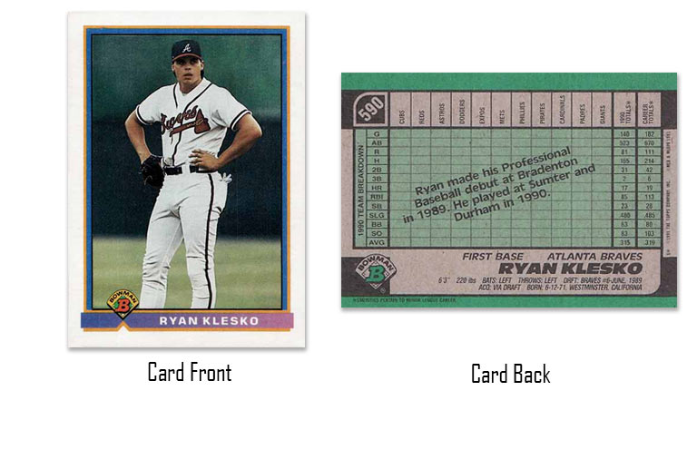 1991 Bowman baseball Ryan Klesko rookie card