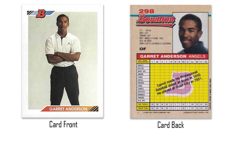 1992 Bowman Garret Anderson rookie card