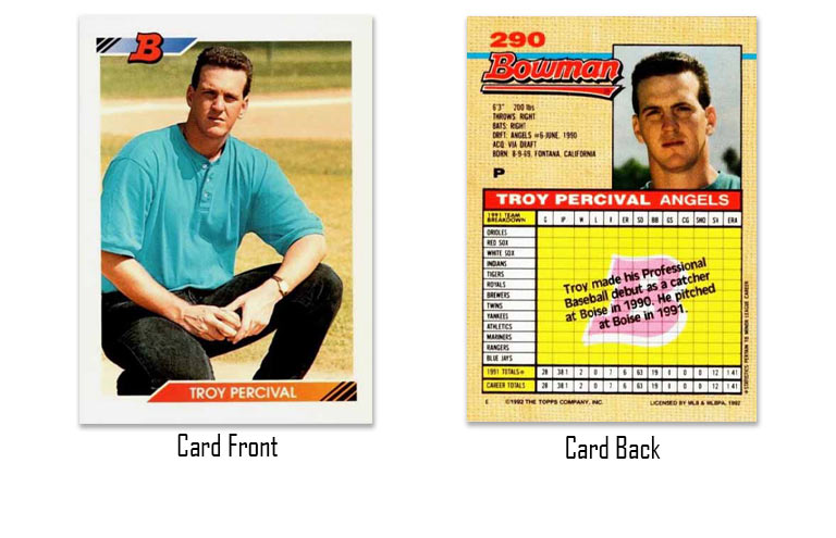 1992 Bowman Troy Percival rookie card