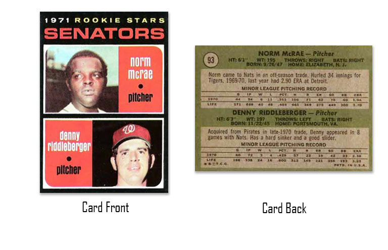 1971 Topps Norm McRae and Denny Riddleberger rookie card
