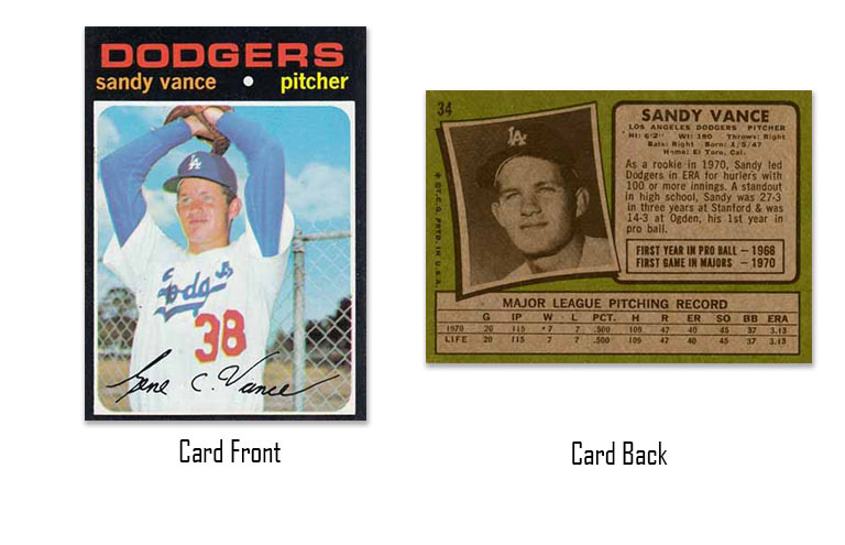 1971 Topps Sandy Vance rookie card