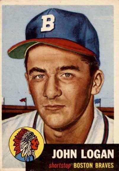 1953 Topps Johnny Logan rookie card #158