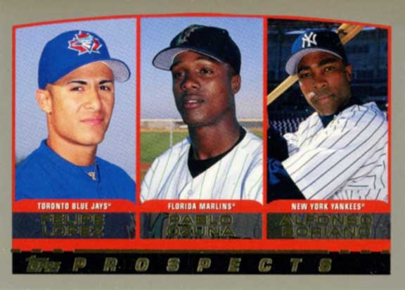 2000 Topps Alfonso Soriano, Lopez and Ozuna prospects card #203